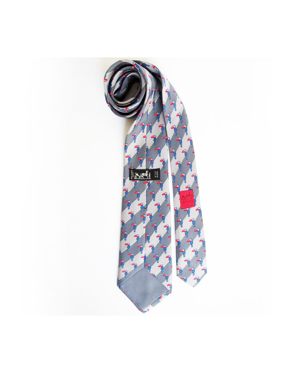 Silk HERMES tie grey reasons pelican