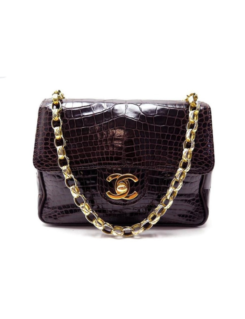 Mini sac Timeless CHANEL crocodile marron
