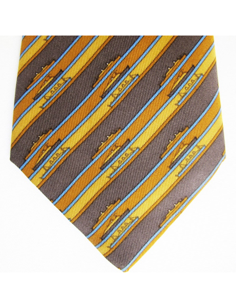 Cravate HERMES en soie marron motifs bateaux