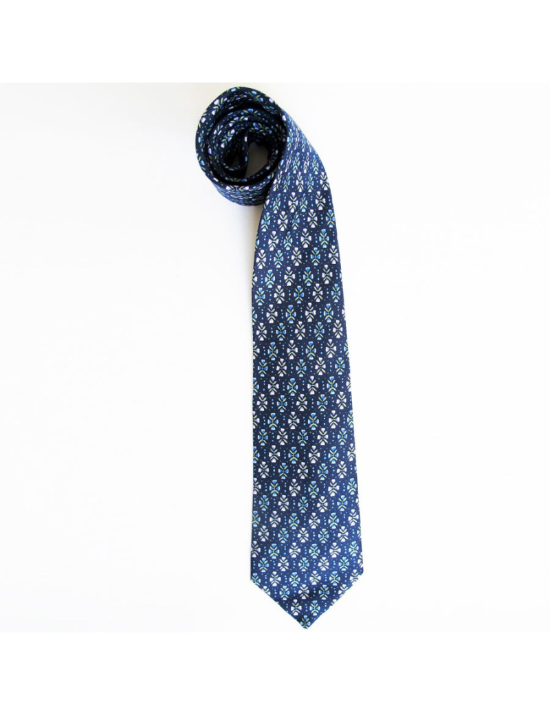 Tie HERMES reasons blue silk flowers