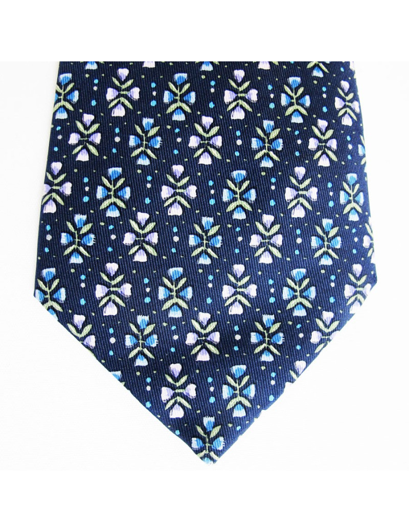 Tie HERMES reasons blue silk flowers