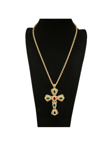 Longue croix MARGUERITE DE VALOIS pate de verre perles 2