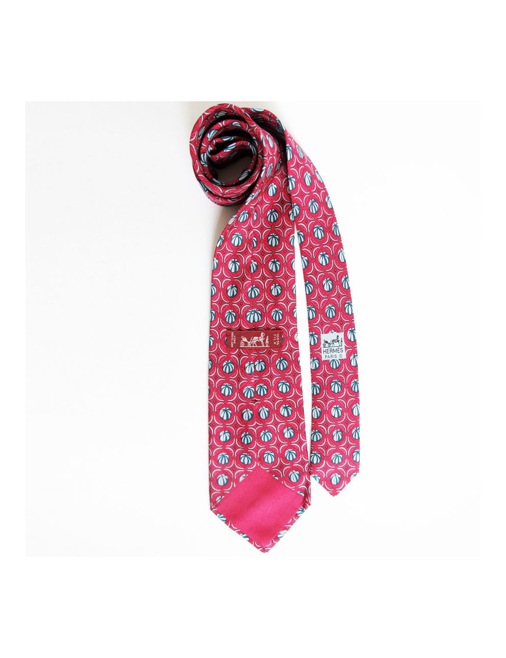 Cravate HERMES en soie rouge motifs pastèques