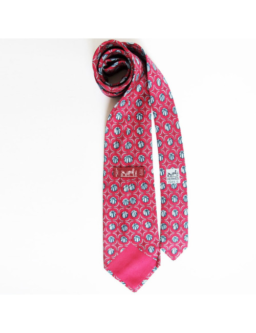 Cravate HERMES en soie rouge motifs pastèques