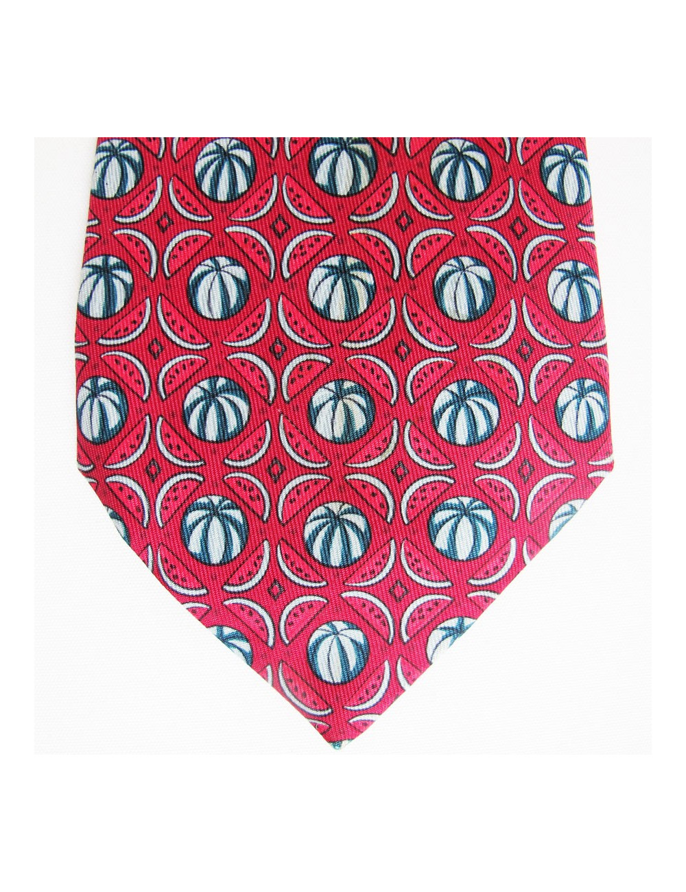 Cravate HERMES en soie rouge motifs pastèques