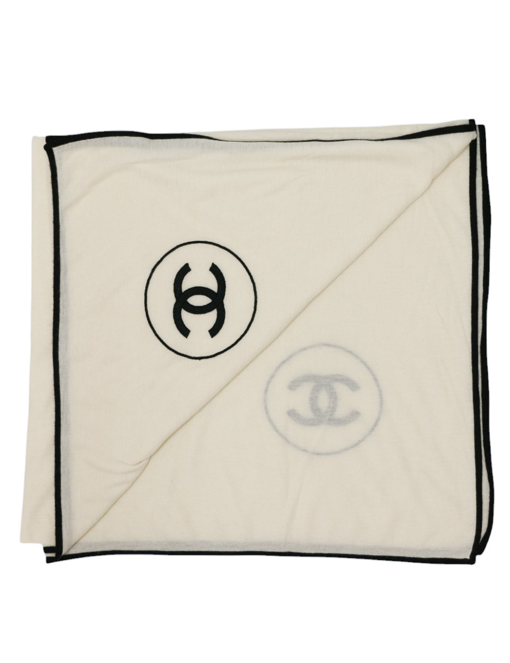 Châle CHANEL cachemire écru CC noir
