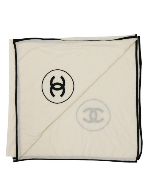 Châle CHANEL cachemire écru CC noir