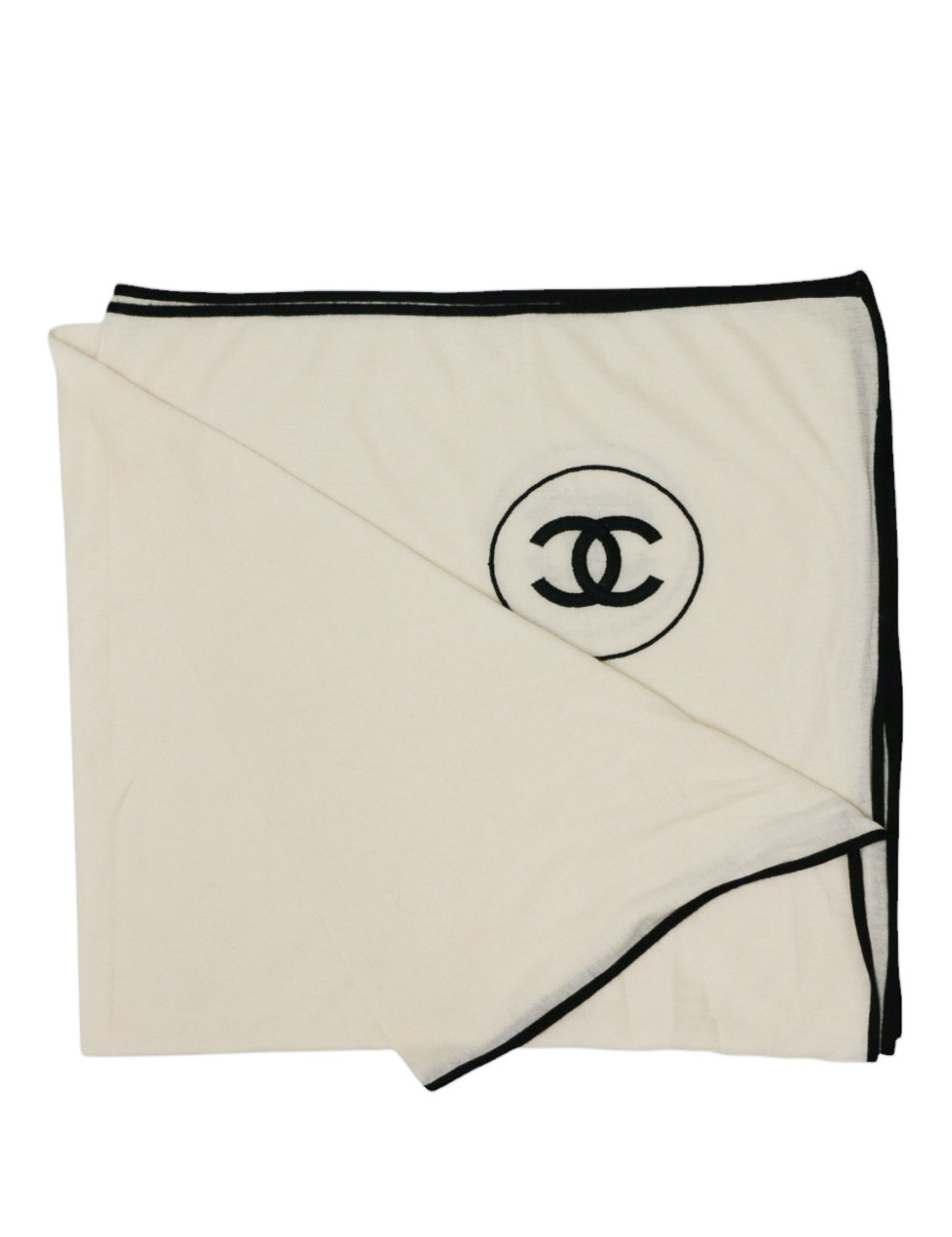 Châle CHANEL cachemire écru CC noir