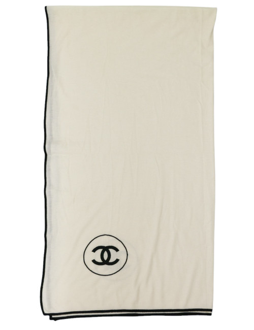 Châle CHANEL cachemire écru CC noir