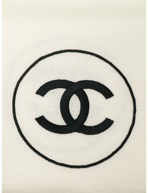 Châle CHANEL cachemire écru CC noir