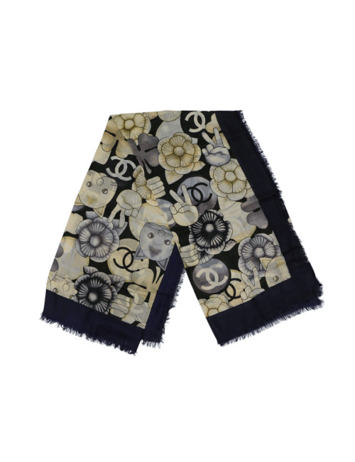 Foulard CHANEL camélias chats cachemire 100%