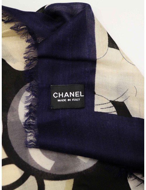 Foulard CHANEL camélias chats cachemire 100%
