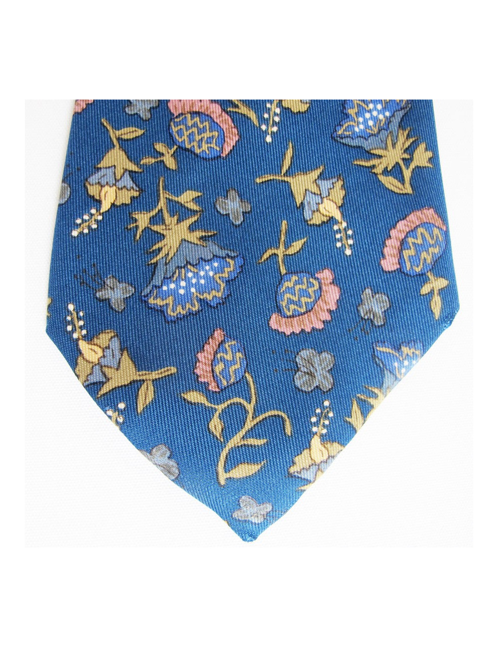 Cravate HERMES en soie bleu motifs floraux