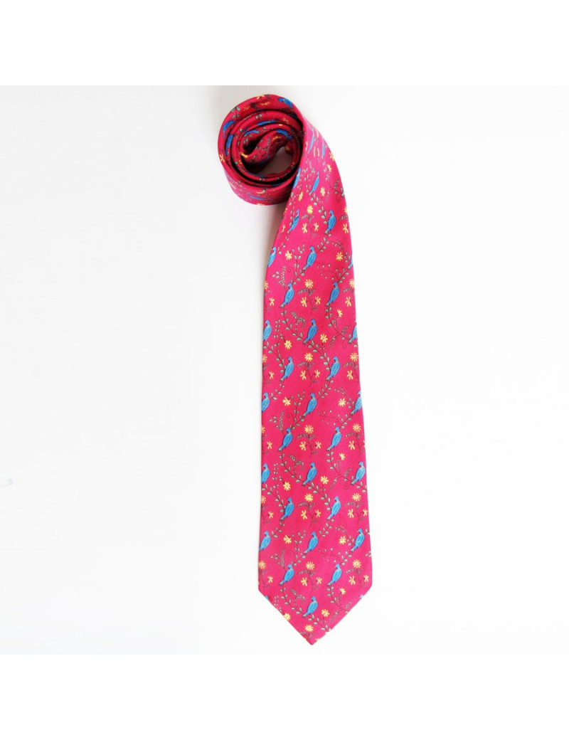 HERMES tie silk pink reasons birds