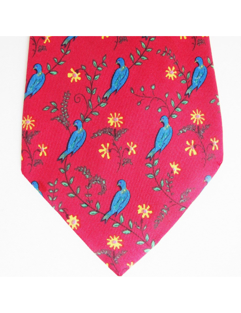 HERMES tie silk pink reasons birds