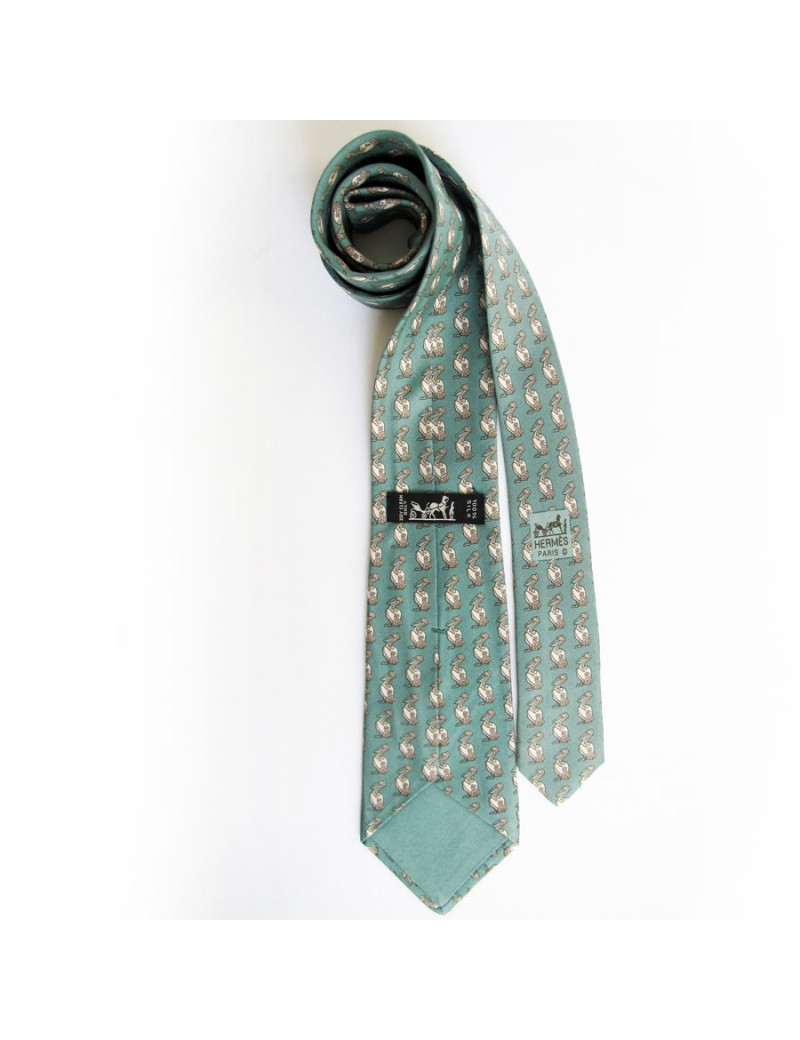 Pelicans reasons green silk HERMES tie