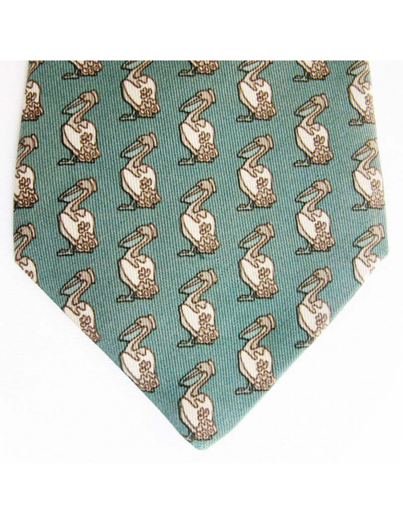 Pelicans reasons green silk HERMES tie
