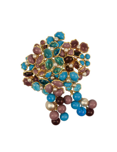 Broche MARGUERITE DE VALOIS "Bouquet de fleurettes parme turquoise"
