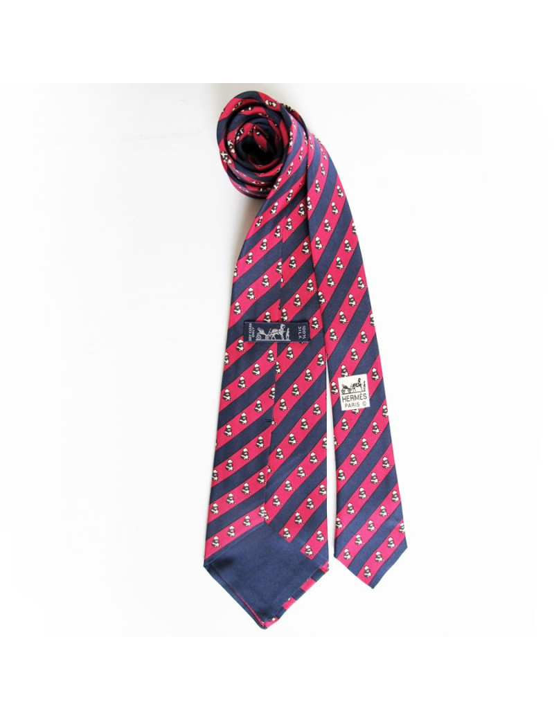 HERMES pink reasons silk panda tie
