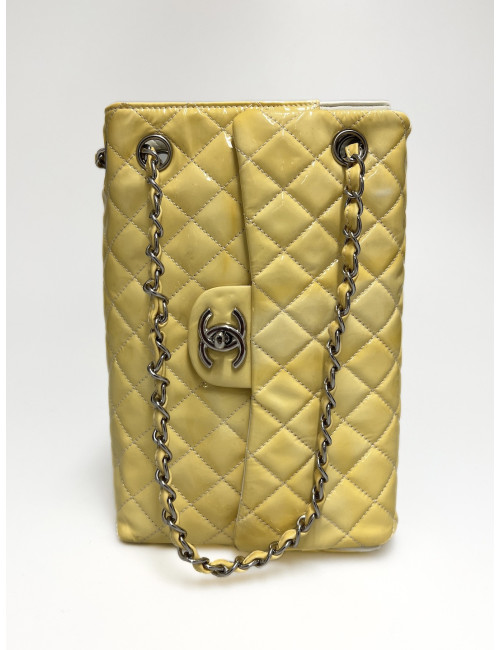 CHANEL Vertical Timeless bag in yellow patent leather