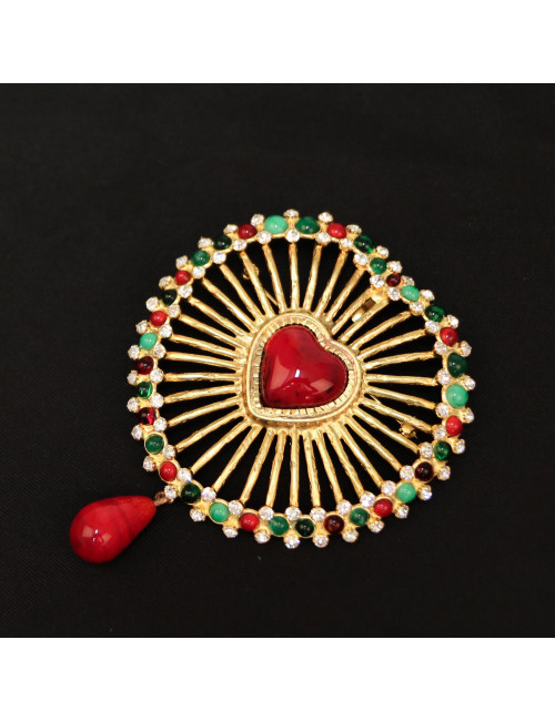 Broche coeur Marguerite de Valois en pâte de verre fait main. En stock