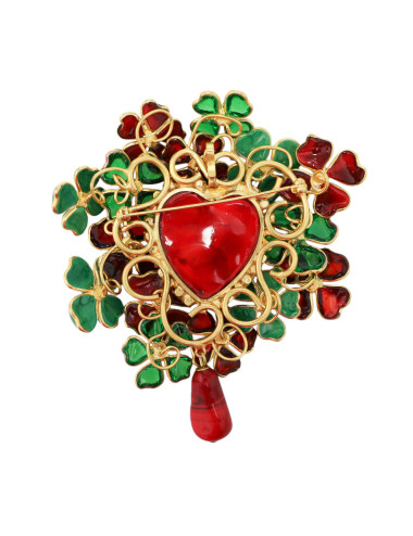 Broche pendentif MARGUERITE DE VALOIS "Coeur corail" 2