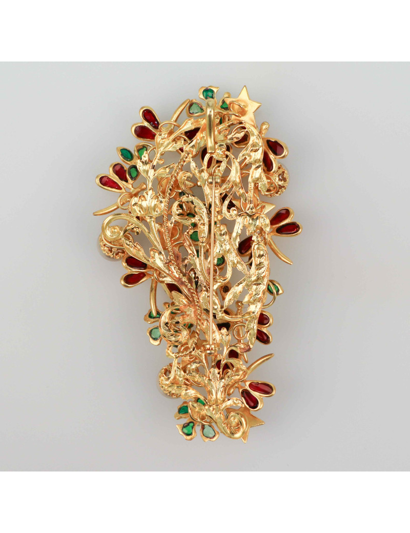 Pendentif Marguerite de Valois en pâte de verre colorée et métal doré