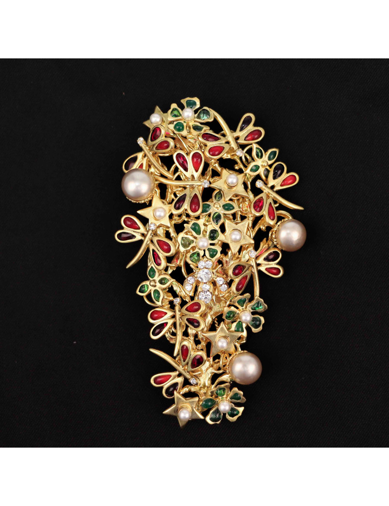 Pendentif Marguerite de Valois en pâte de verre colorée et métal doré