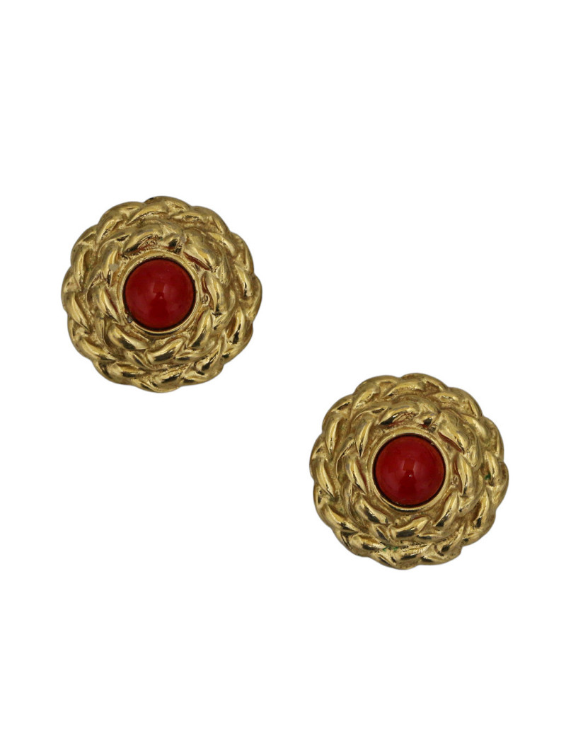 YSL Clips dorés pâte de verre corail