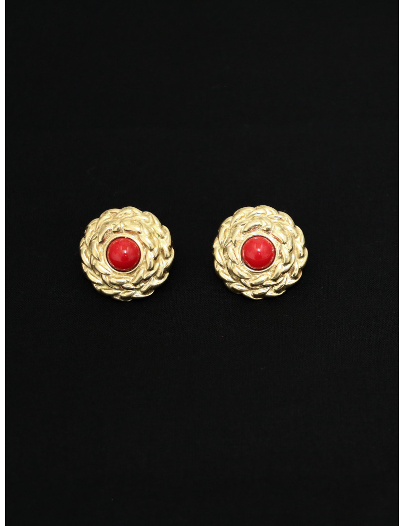 YSL Clips dorés pâte de verre corail