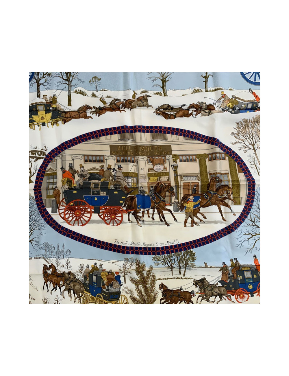 Carré HERMES L'hiver en Poste bord rouge