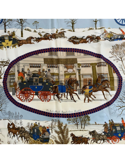 Carré HERMES L'hiver en Poste bord rouge