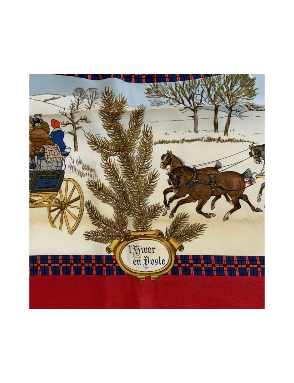 Carré HERMES L'hiver en Poste bord rouge