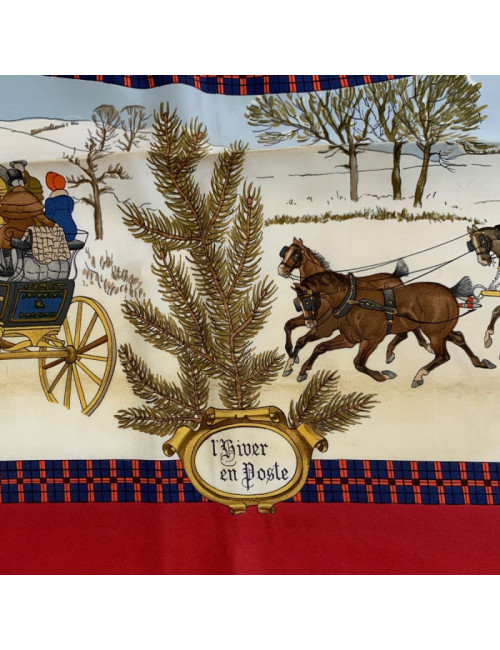 Carré HERMES L'hiver en Poste bord rouge