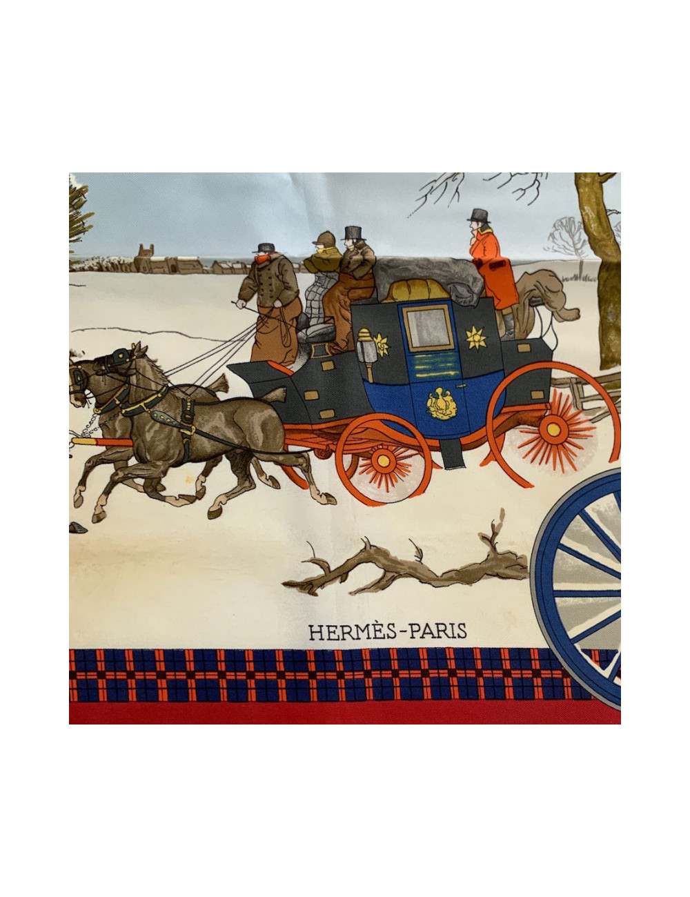 Carré HERMES L'hiver en Poste bord rouge