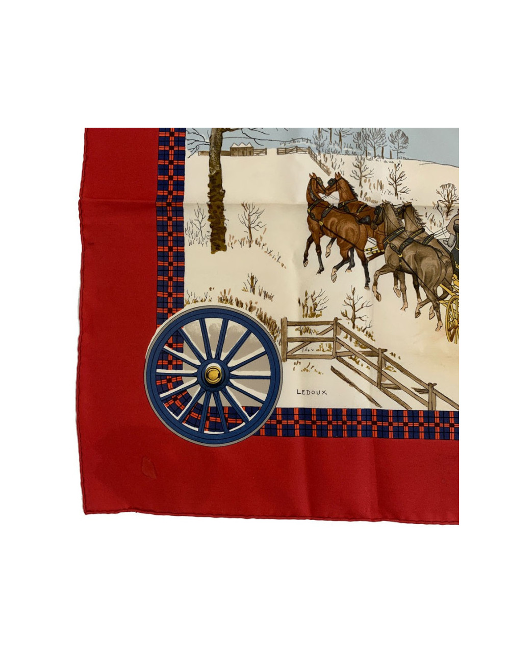 Carré HERMES L'hiver en Poste bord rouge