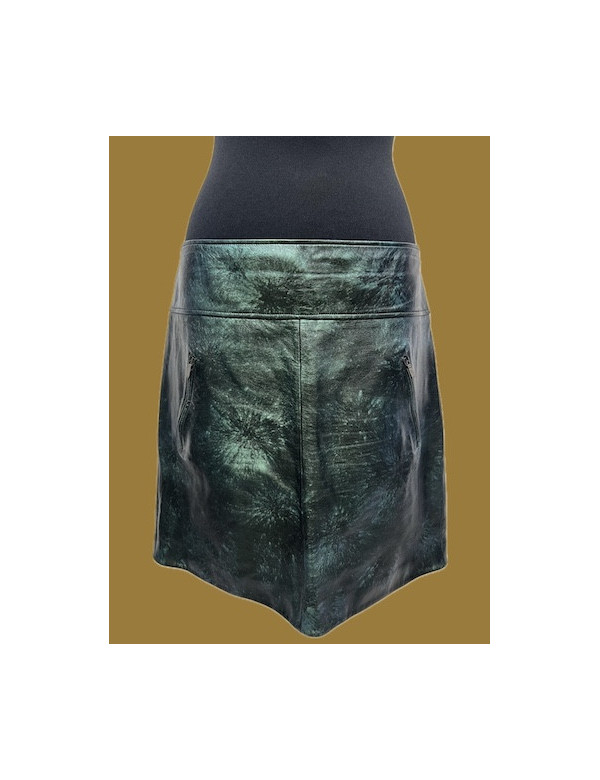 Jupe CHANEL T 48 cuir vert métallique