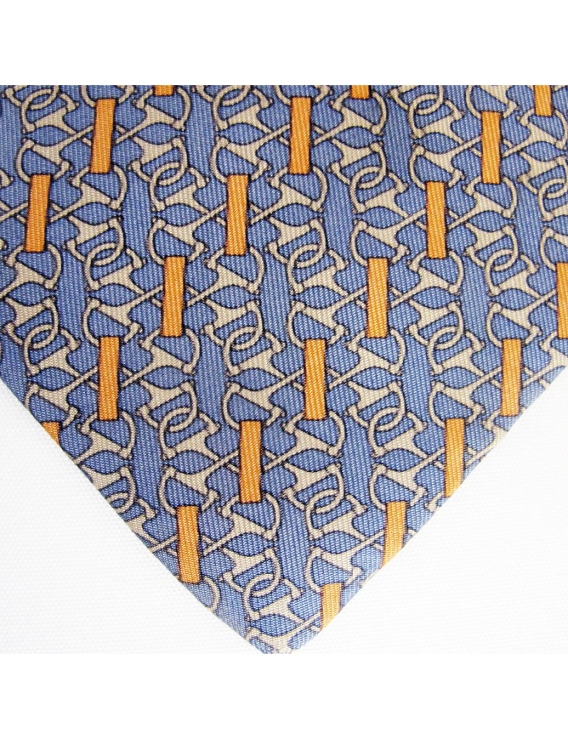 Cravate bleu HERMES avec des imprimés de mords à cheval