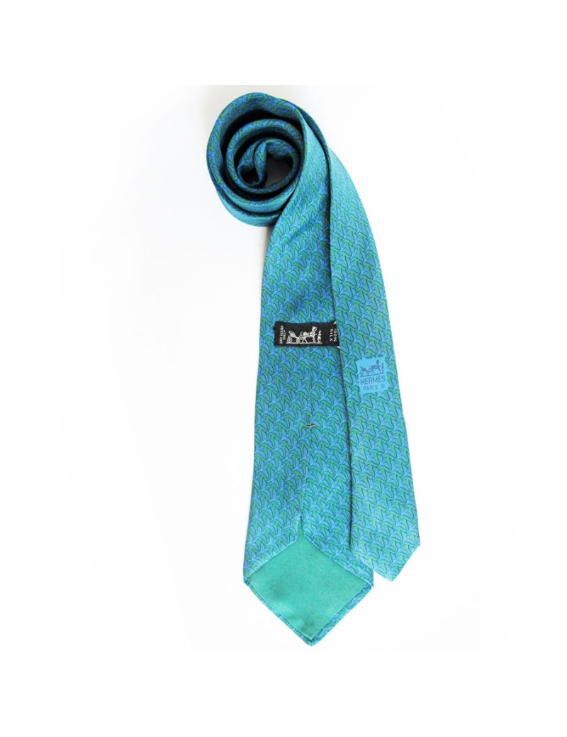 Cravate verte HERMES avec des oiseaux qui volent
