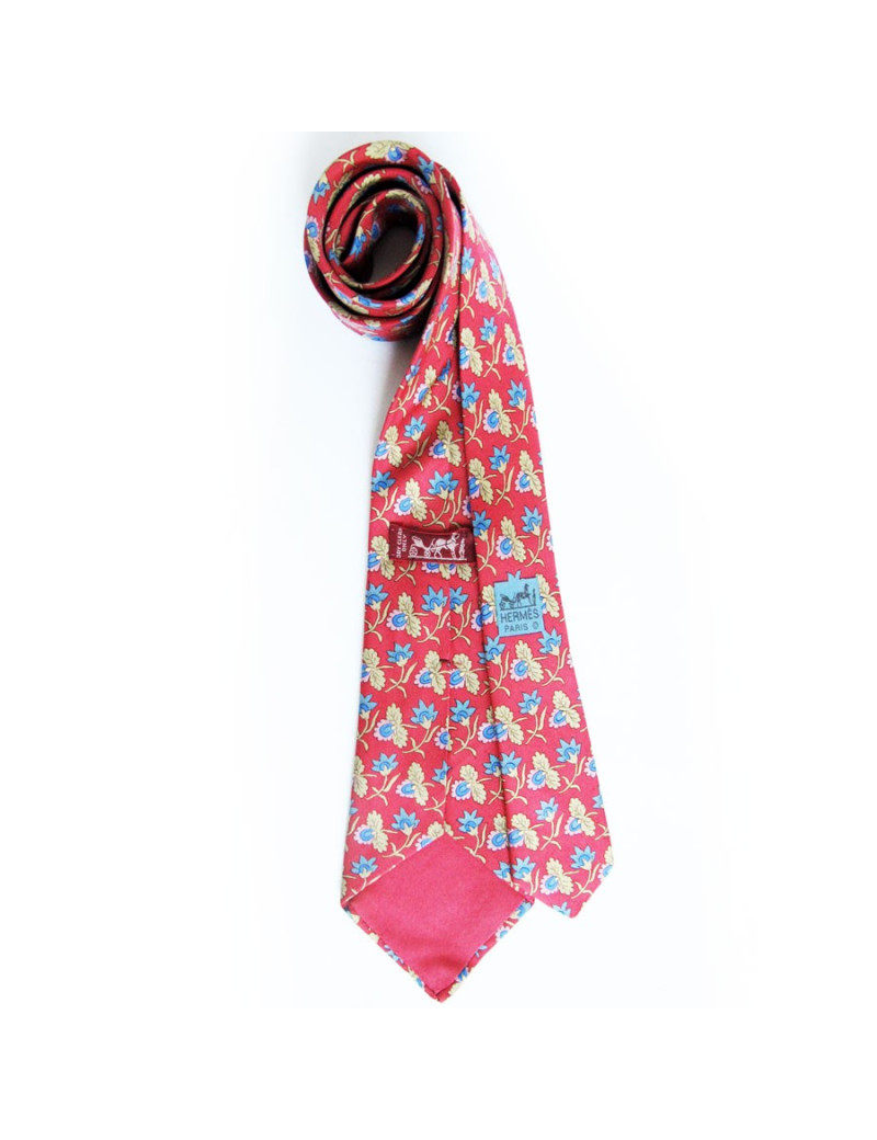 Cravate rouge HERMES imprimés floraux