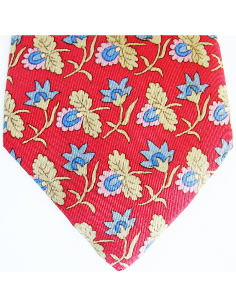 Cravate rouge HERMES imprimés floraux