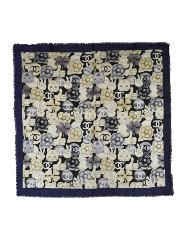 Foulard Chanel camélias chats cachemire 100% : certifié authentique