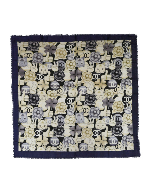 Foulard CHANEL camélias chats cachemire 100%