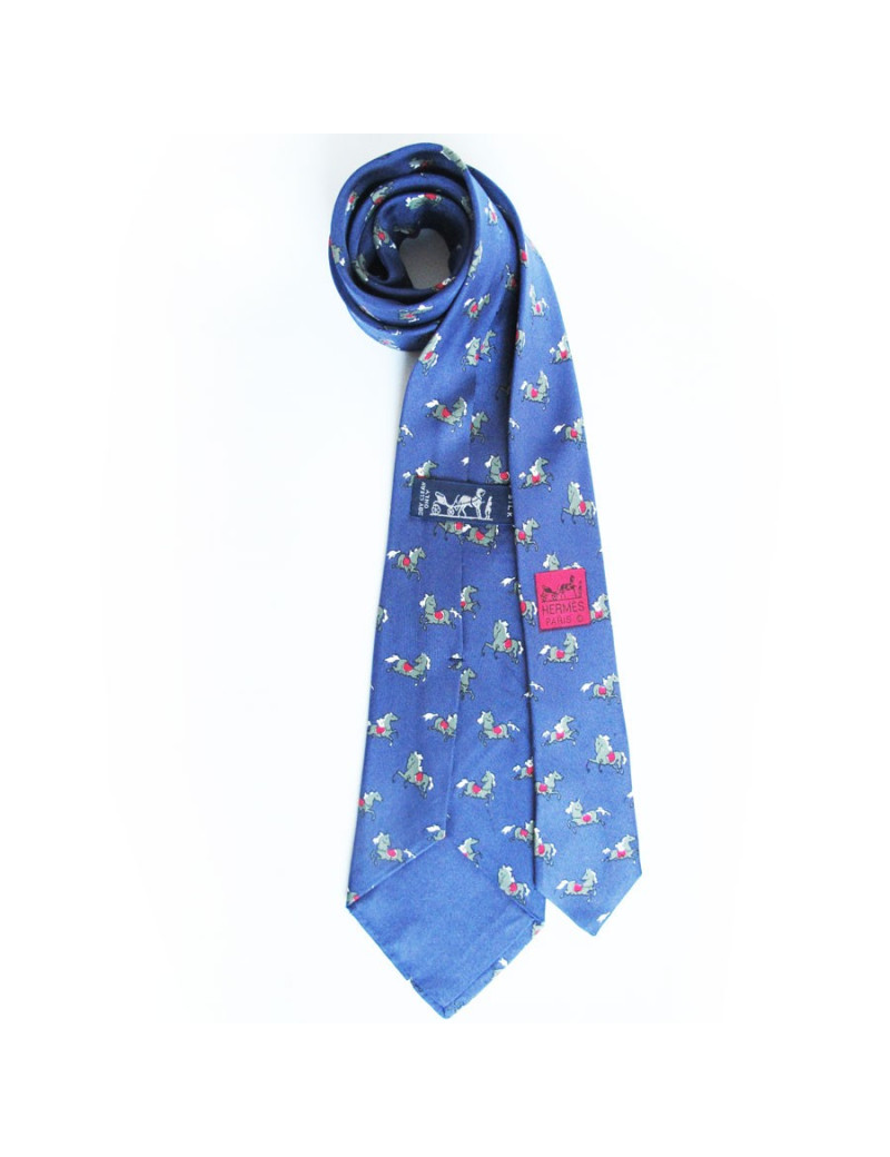 Cravate bleu marine HERMES imprimés chevaux