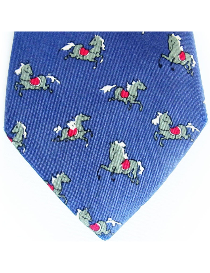 Cravate bleu marine HERMES imprimés chevaux