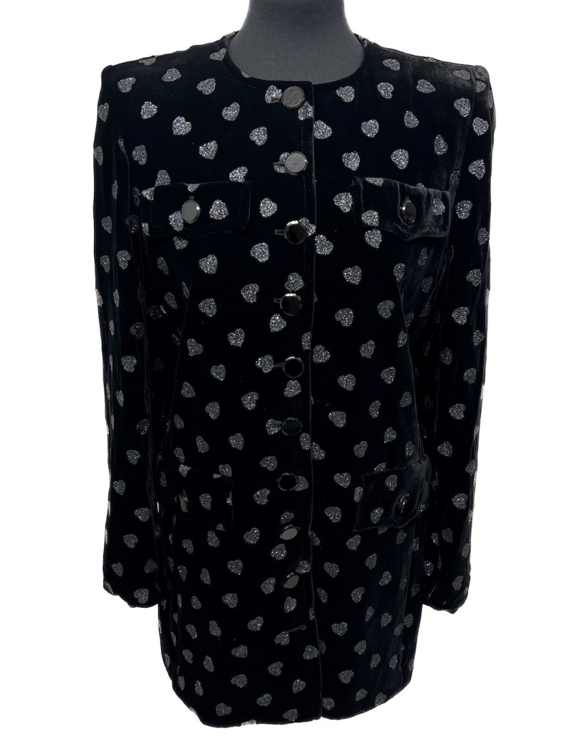Veste T 42 YVES SAINT LAURENT velours noir coeur brillants