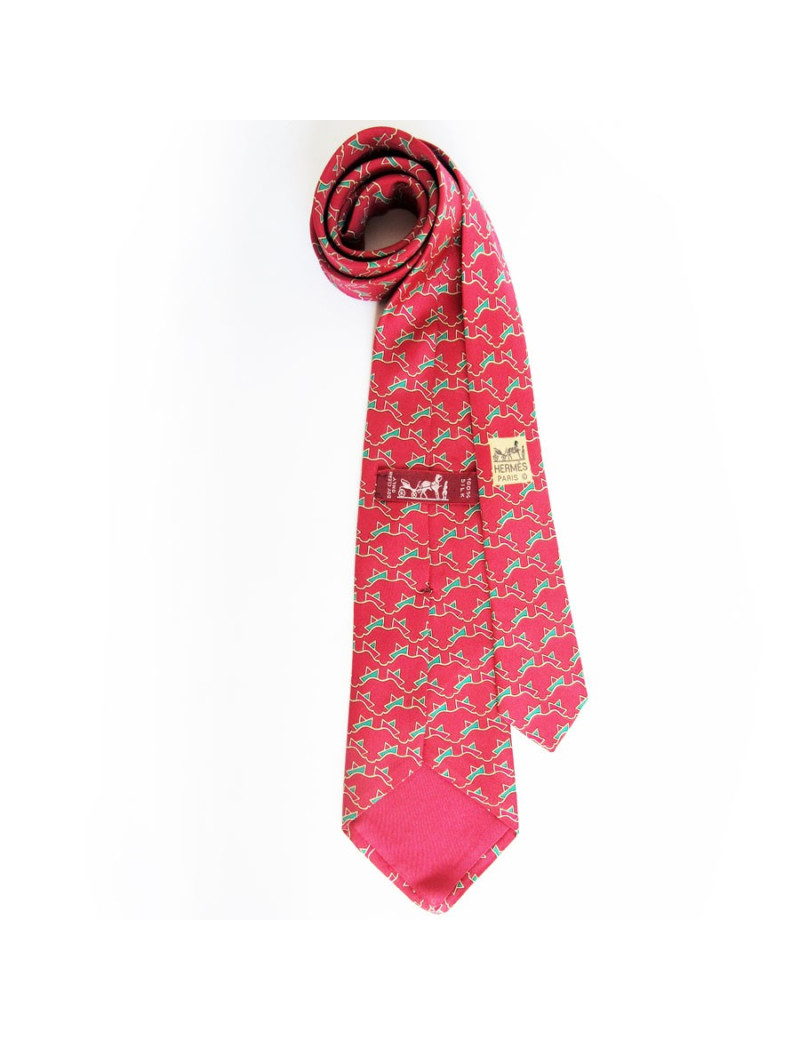 Cravate rouge HERMES imprimés petits bateaux