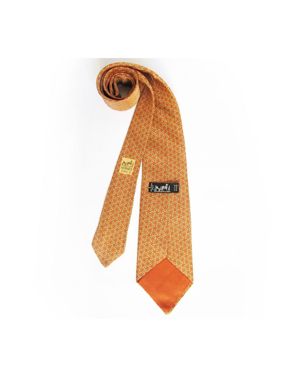 Cravate marron HERMES motifs cordes entremêlées 