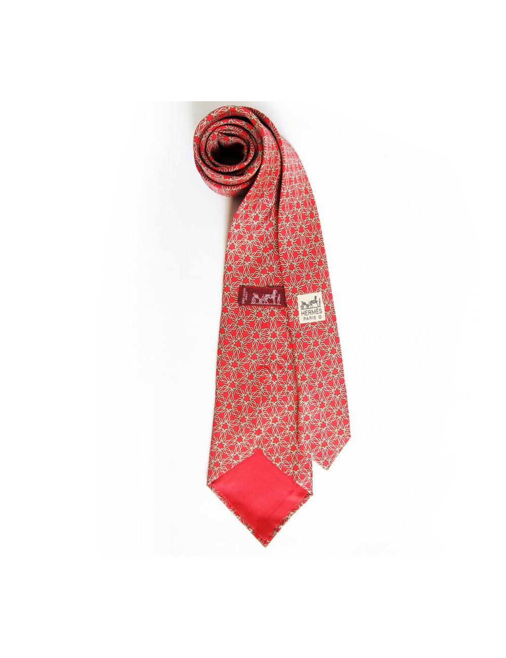 Cravate rouge HERMES avec des cordes entremêlées 