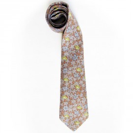 Brown tie HERMES with printed floral and wrappings